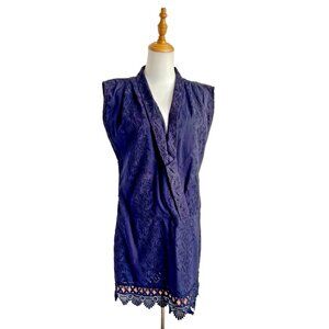 Lolita Taca Size L Dress 100% Cotton Navy Blue Eyelet Collared Knee Length Lace